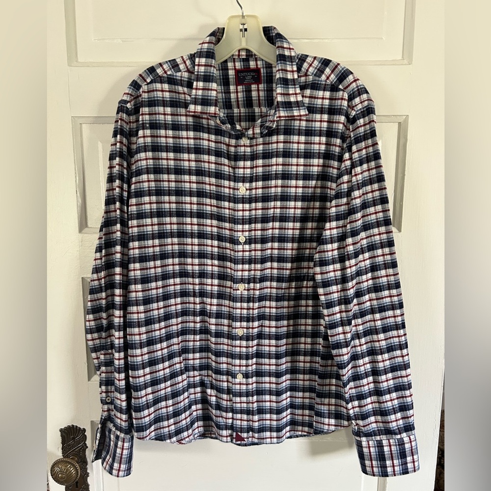 UNTUCKit Men's Kaesler Flannel Plaid Shirt - Navy, Red, White. Large